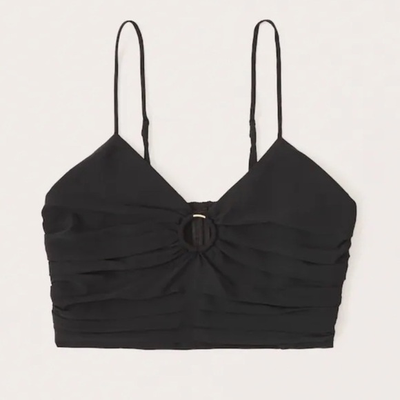 NWT A&F Black o-ring ruched crop top, Size Small - Picture 6 of 8